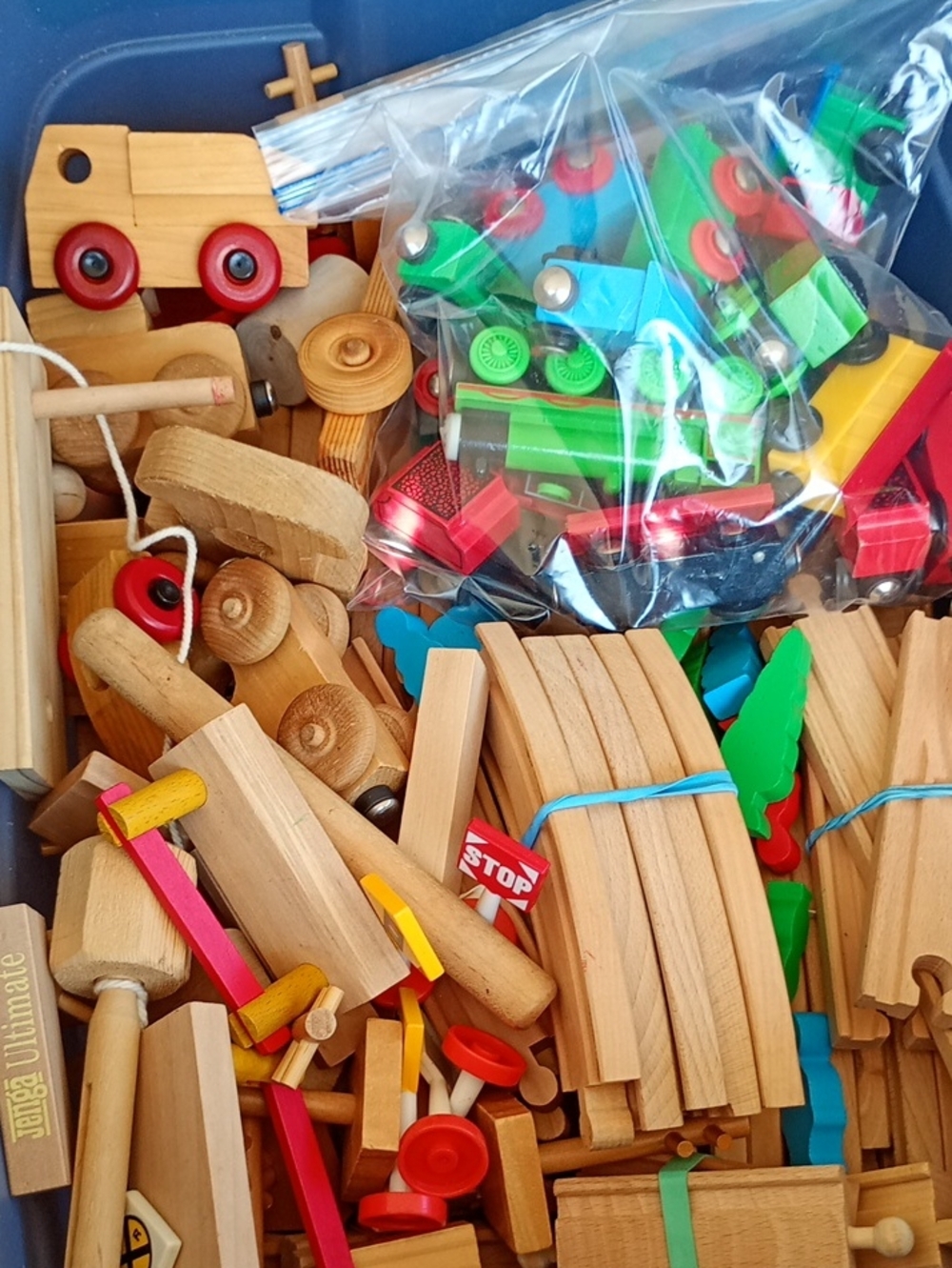 Wooden Train Accessory Set with Red Accents - Unbranded